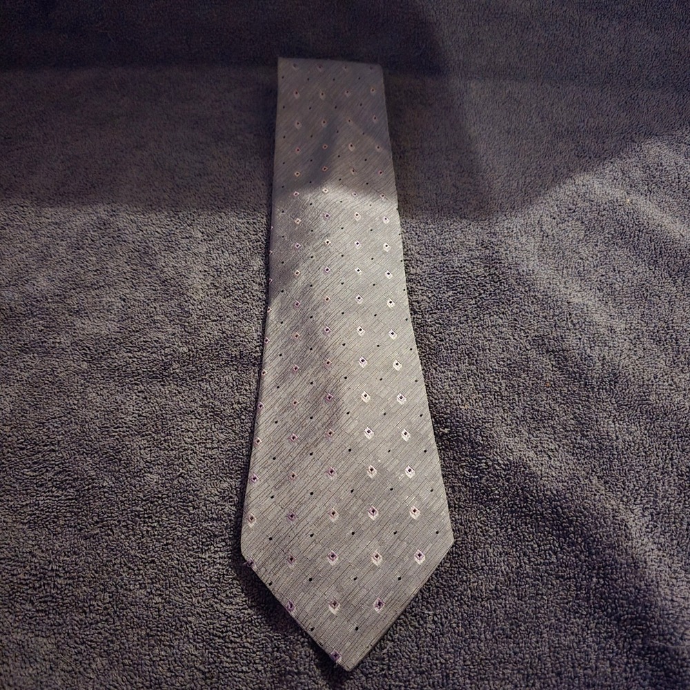 Joseph & Feiss Tie OS Necktie Mens Grey Purple Geometric Silk Hand Made Classic